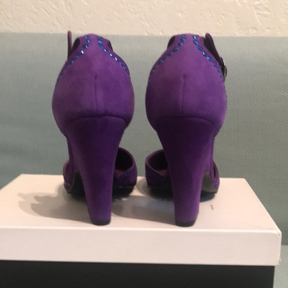 Vintage Marc Jacobs Purple Suede Rhinestone Bow Wedge Heel - Picture 7 of 11